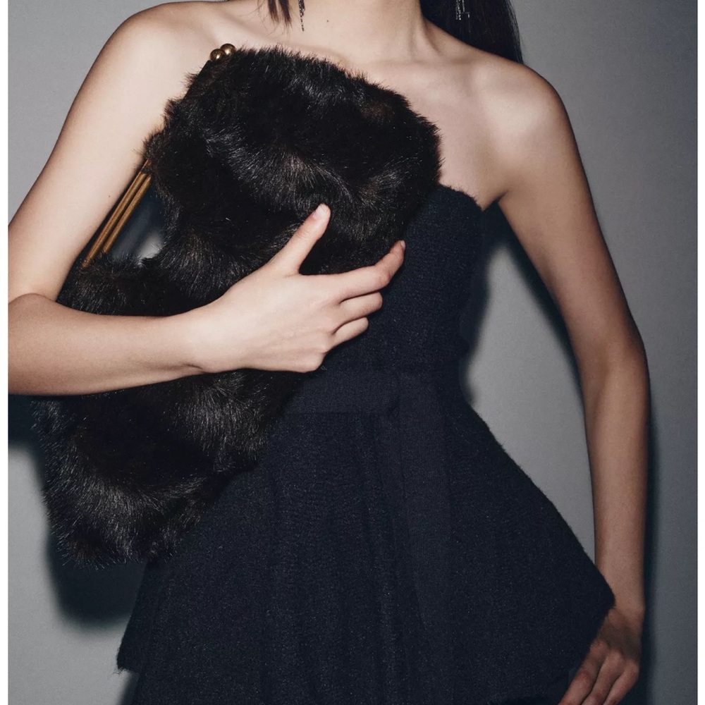 Zara Black Faux Fur Clutch